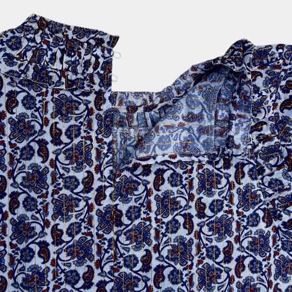 BODEN Babydoll Top Sz 14 Floral Ruched Panels Metallic Threads Boho Cottagecore - Picture 14 of 16